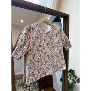 Gabby Kids Girls Floral Horse Print Button Back Puff Sleeve Top Size EUC